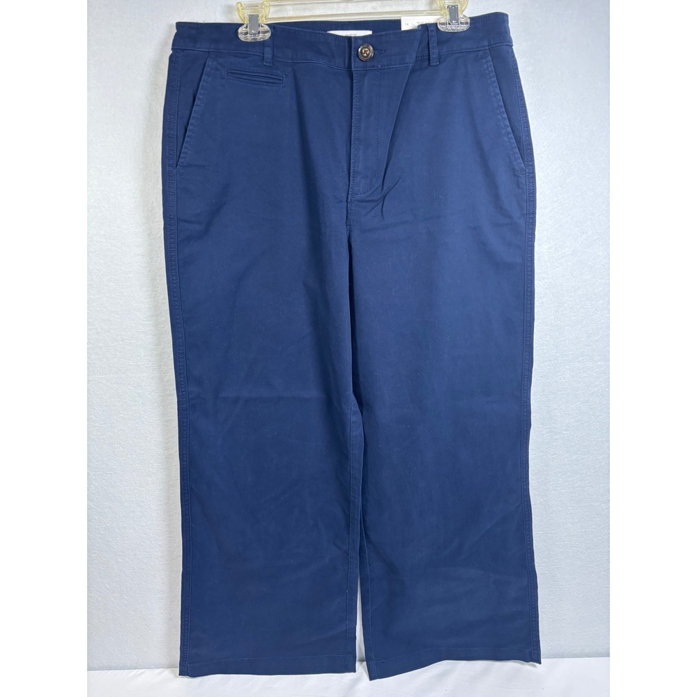 LOFT Monroe Wide Leg Pants Womens 14 Navy Blue Cotton Twill Preppy Coastal Chic